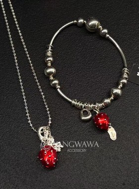 560425韩国东大门LEI通体纯银新款简约百搭草莓手链项链