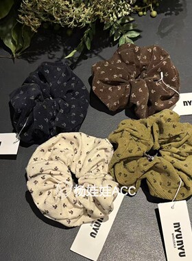 611003韩国东大门nyunyu新款高级感甜美碎花褶皱条绒发圈