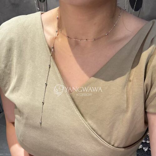 581801韩国东大门LEI通体纯银新款高级感个性串珠可调节项链
