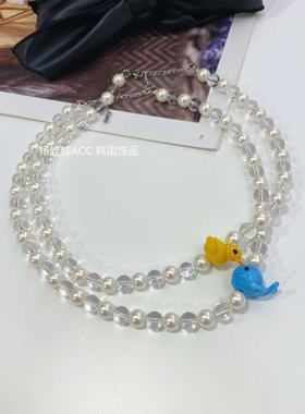 韩国东大门新款小鸭子鲸鱼项链短款时尚锁骨链拼色可爱甜美532002