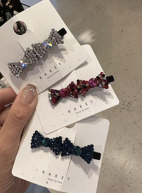 43821韩国东大门Baket满钻双蝴蝶结高级感鸭嘴夹发夹