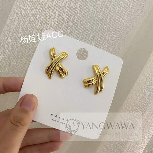 韩国代购金属ins风女X交叉耳钉