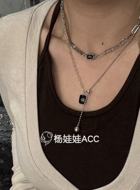 5120317韩国东大门LEI通体纯银新款高级感古典黑玛瑙项链