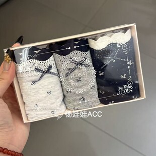 620407韩国东大门FLORA新款可爱少女蝴蝶结蕾丝边亲肤三角裤套盒