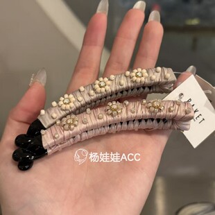 611505韩国东大门Baket新款高级感蝴蝶结丝带花朵香蕉夹