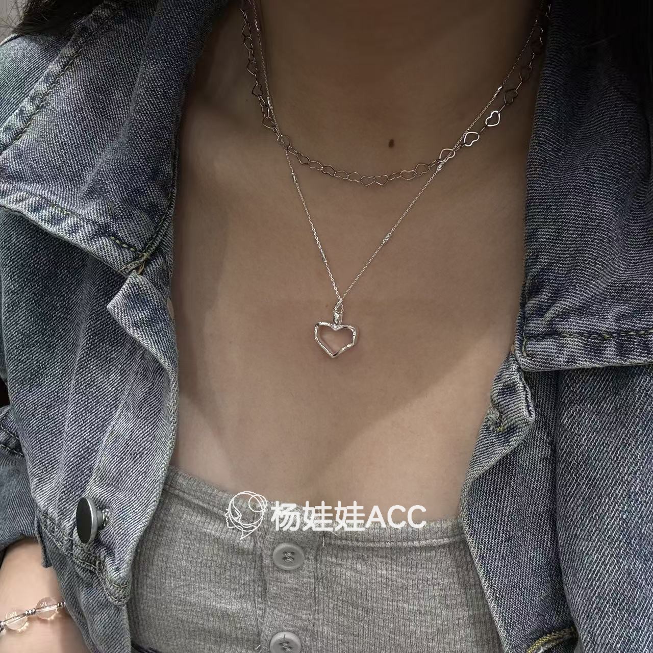 683004韩国东大门hey新款925纯银精致爱心吊坠项链