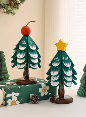 高级感圣诞树隔热垫餐桌摆件创意一棵树实木防烫锅垫折叠杯垫碗垫