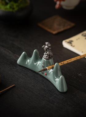 陶瓷马到成功文房四宝笔搁笔架山创意书法国画毛笔搁镇纸古风摆件