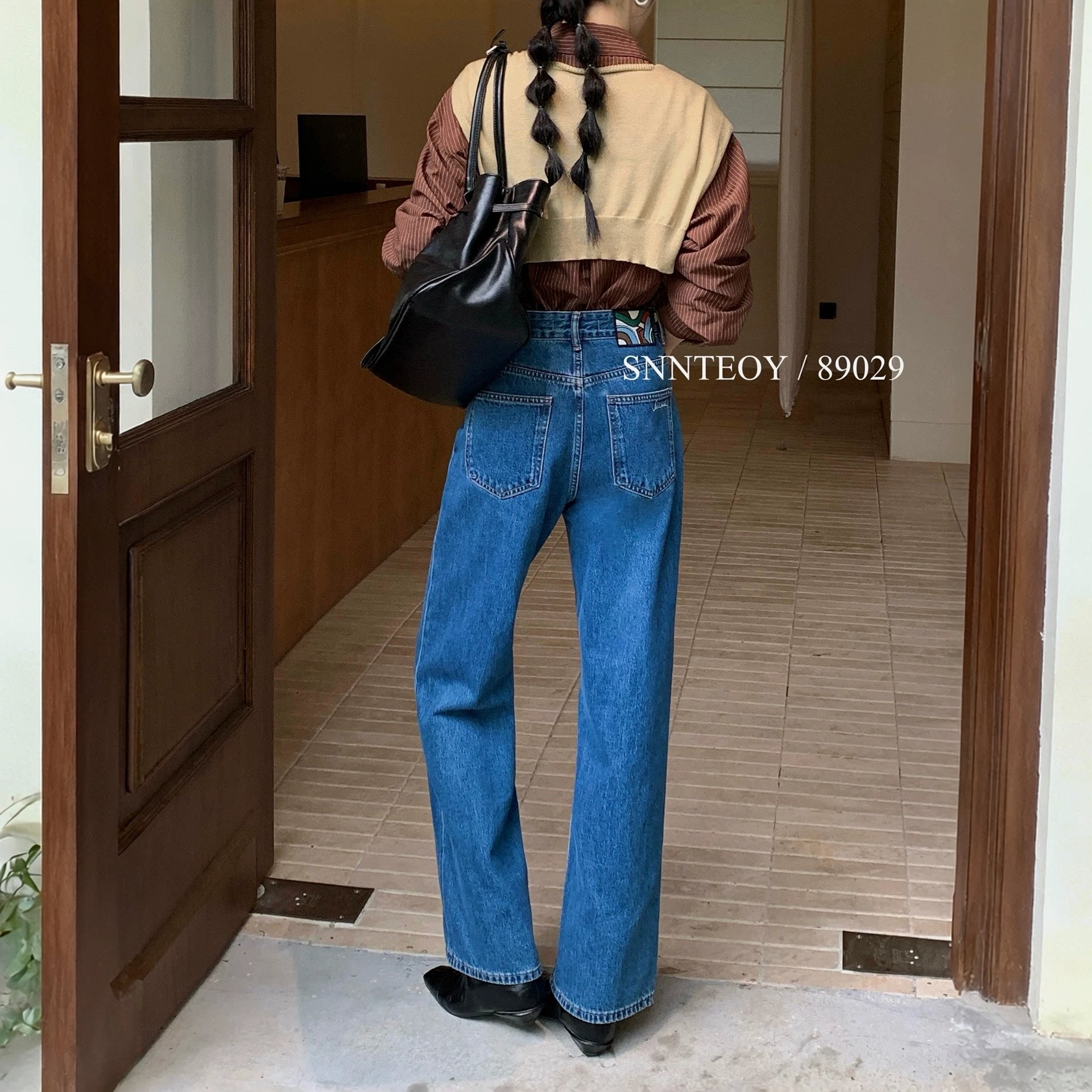 代嘉儿89029直筒牛仔裤女秋季腿精裤高腰显瘦无弹十分窄版阔腿裤
