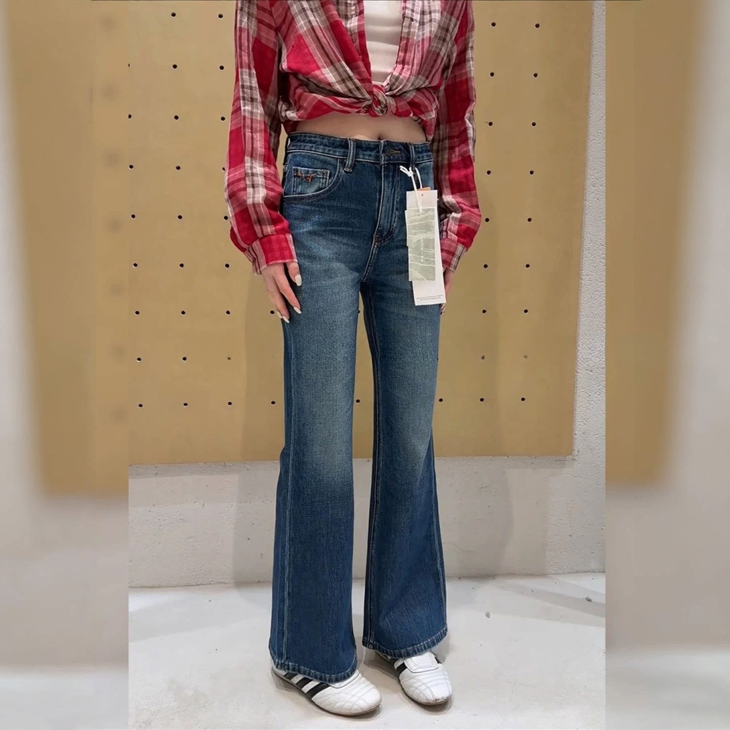 代嘉儿正品微喇牛仔裤女88959秋季百搭显瘦高腰小个子十分喇叭裤
