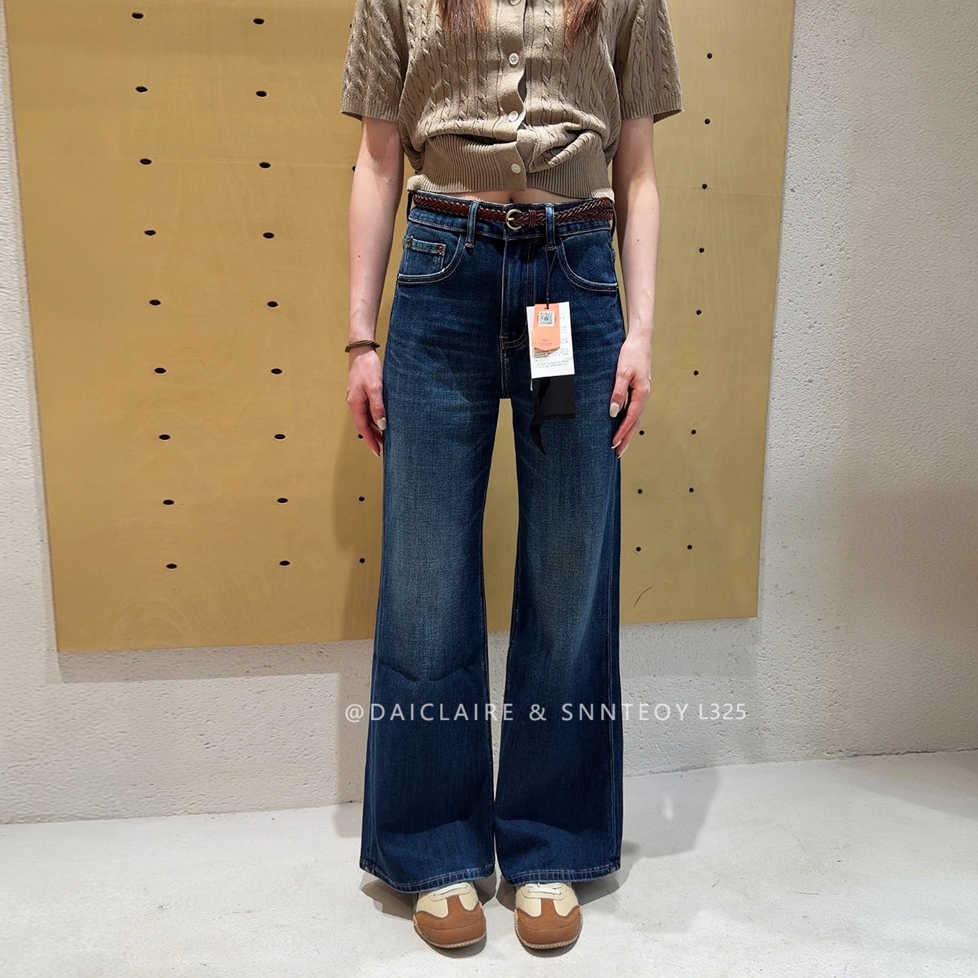 代嘉儿L325深蓝色直筒微喇牛仔裤女秋季显瘦喇叭裤百搭弹力筒喇裤