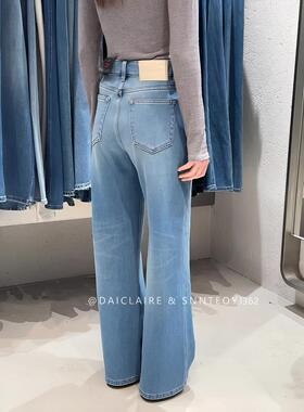代嘉儿J362直筒牛仔裤女春时尚韩系蓝色阔腿裤高腰显瘦弹力筒喇裤