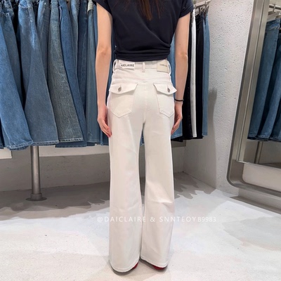 代嘉儿B9983白色筒喇牛仔裤女2026夏季薄款阔腿裤高腰弹力微喇裤