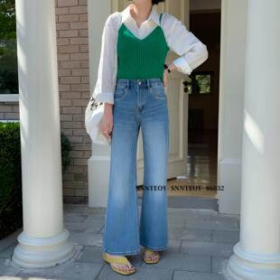 代嘉儿森调86032直筒微喇叭牛仔裤女2026春款高腰弹力十分筒喇裤