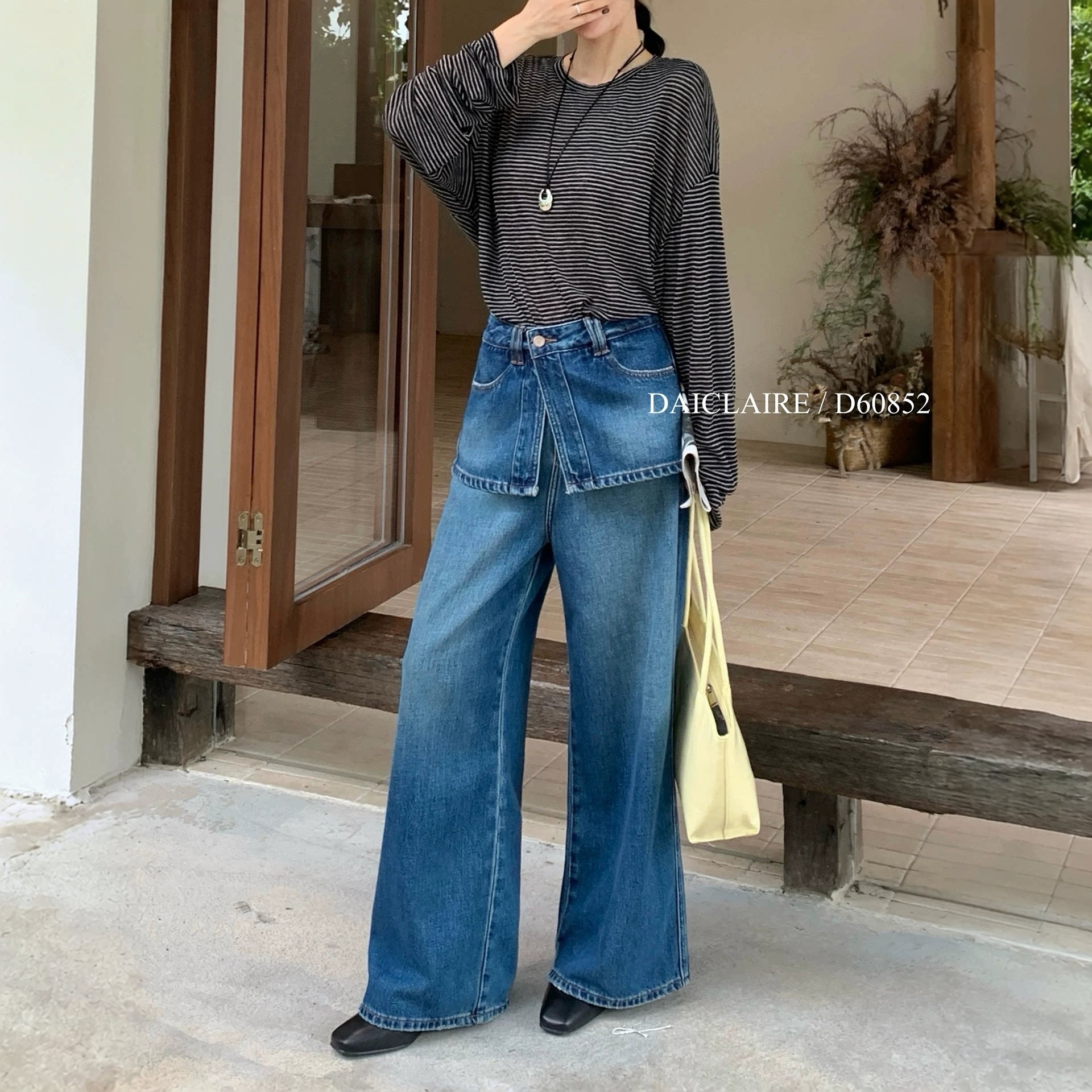 代嘉儿60852直筒牛仔裤女2026秋阔腿裤时尚屁帘高腰无弹拖地甩裤