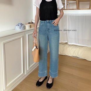 代嘉儿森调83922阔腿牛仔裤女夏季薄款直筒裤宽松高腰九分奶奶裤