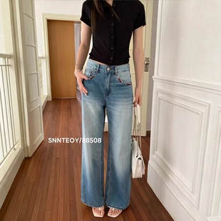 代嘉儿森调88508直筒牛仔裤女2026夏薄款蓝色高腰宽松显瘦阔腿裤