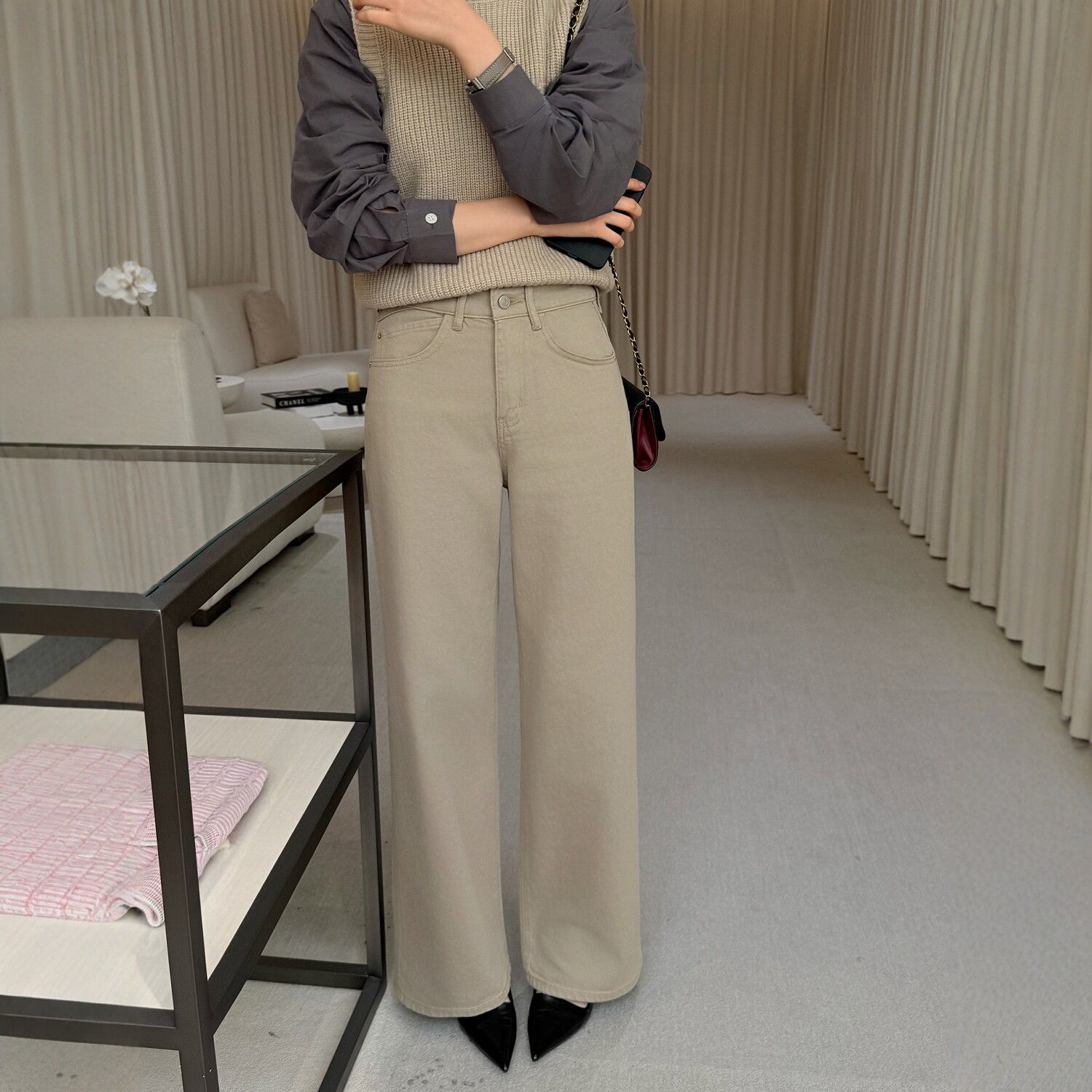 代嘉儿C9592直筒牛仔裤女2026秋季新款奶茶色高腰显瘦十分阔腿裤