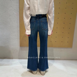代嘉儿C9212微喇牛仔裤女小个子秋十分筒喇裤蓝色高腰弹力喇叭裤