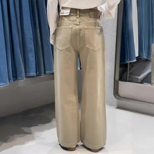 代嘉儿daiclaire牛仔裤女士B9195春季卡其色休闲裤无弹十分阔腿裤