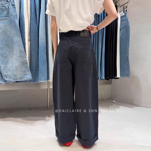 代嘉儿B9866-3休闲裤女2026夏薄户外风藏青色高腰翻边无弹工装裤