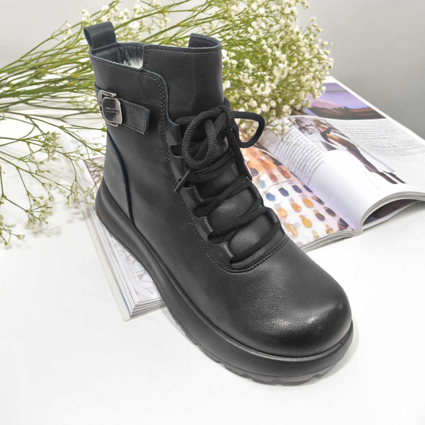 羊皮毛一体短靴厚底加绒保暖棉靴