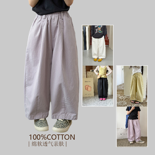 男女童春夏全棉休闲裤儿童裤子韩版宽松纯色百搭拼接长裤艾摩贝贝