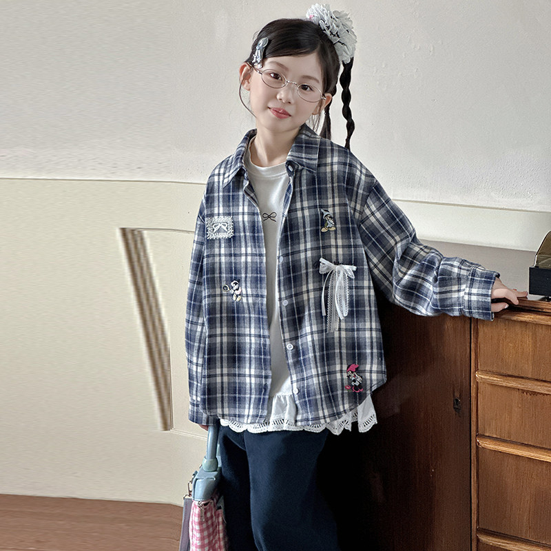 2026新款女童格子长袖衬衫春秋