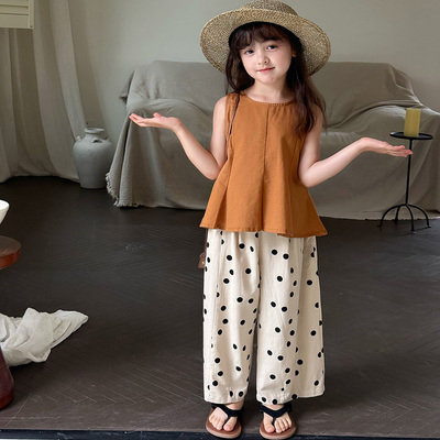 女童夏季棉麻轻薄无袖衫透气亲肤