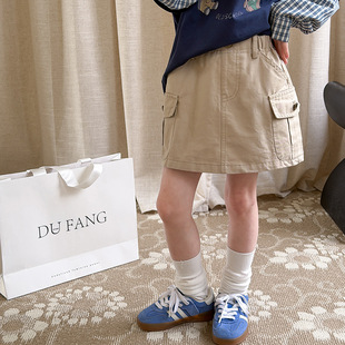 儿童夏季纯棉防走光口袋工装裙中大女童个性时髦棉质百搭半身裙潮