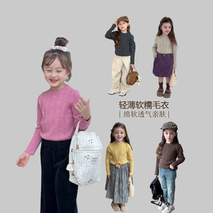 女童针织衫秋冬款韩版甜美软糯套头毛线上衣百搭儿童纯色打底毛衣