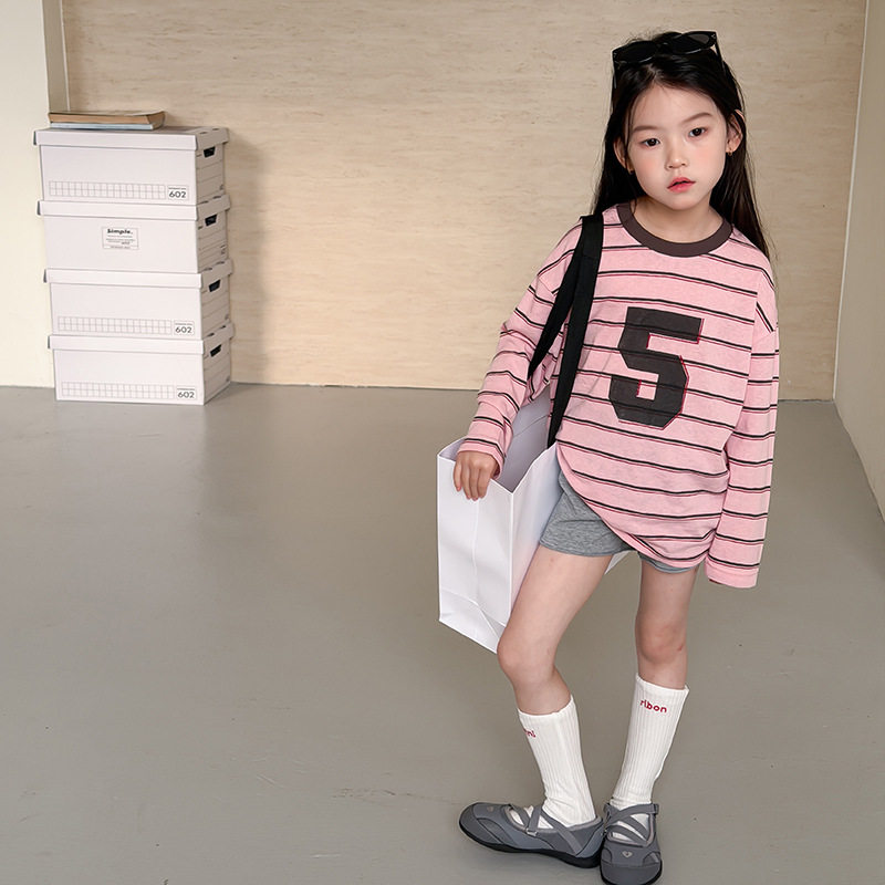 儿童夏季条纹防晒衫中大童宽松运动上衣男女童薄款空调衫长袖t恤