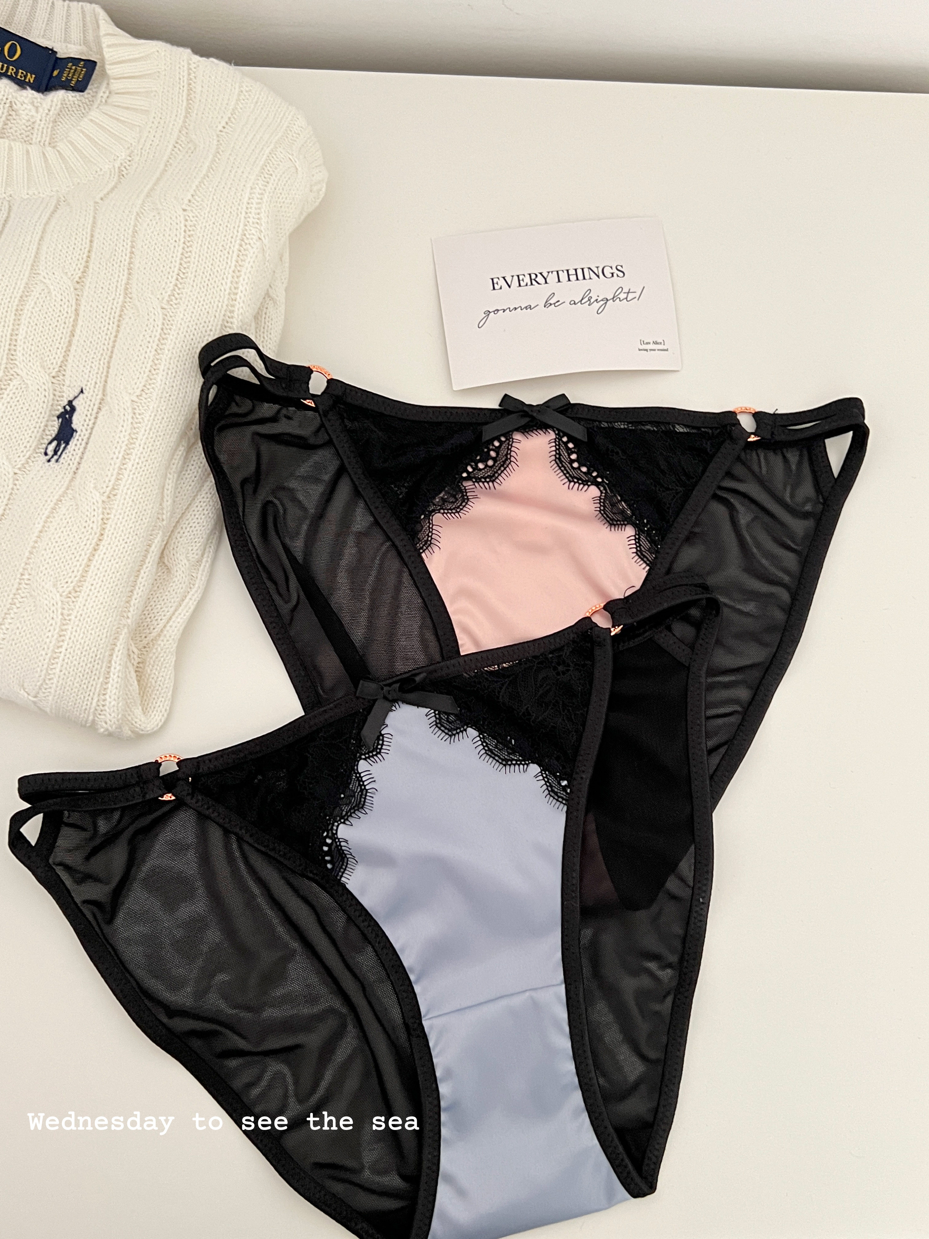 she blue~法式性感内裤女蕾丝纯欲镂空网纱透气纯棉裆三角裤