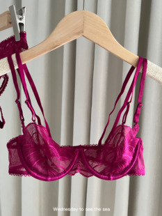 法式 性感超薄蕾丝钢圈聚拢防下垂文胸舒适透气大胸显小内衣套装