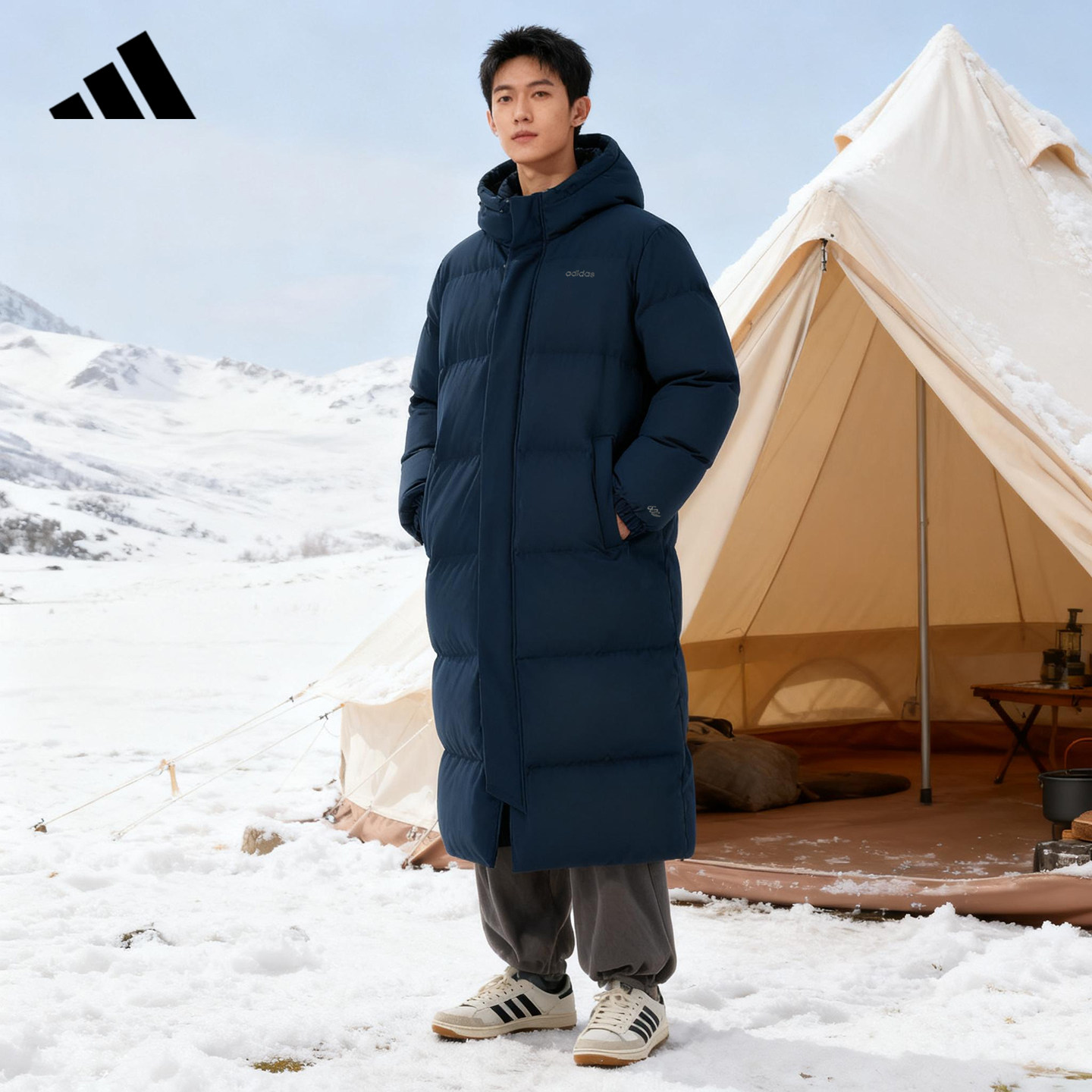 adidas阿迪达斯长款过膝羽绒服男官方新款加厚外套鸭绒上衣KC2164