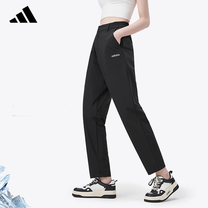 adidas阿迪达斯官方正品休闲运动裤黑色舒适跑步裤吸汗女子JI6004