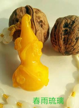 琉璃鸡油黄葫芦浮雕礼品挂件项链