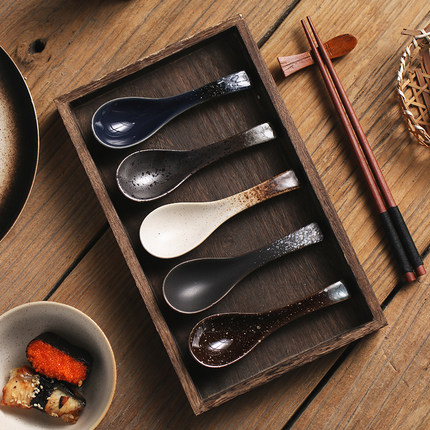 日式小勺汤匙创意商用吃饭勺子小汤勺陶瓷家用饭勺调羹餐厅瓷勺子