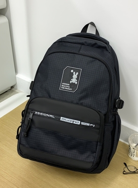 大容量韩版双肩包高级感牛津布休闲背包黑色白色男女书包高中大学