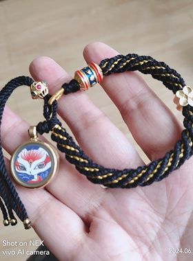 纯手绘五路财神小唐卡手工编织手绳拉萨婚姻大事一步到位