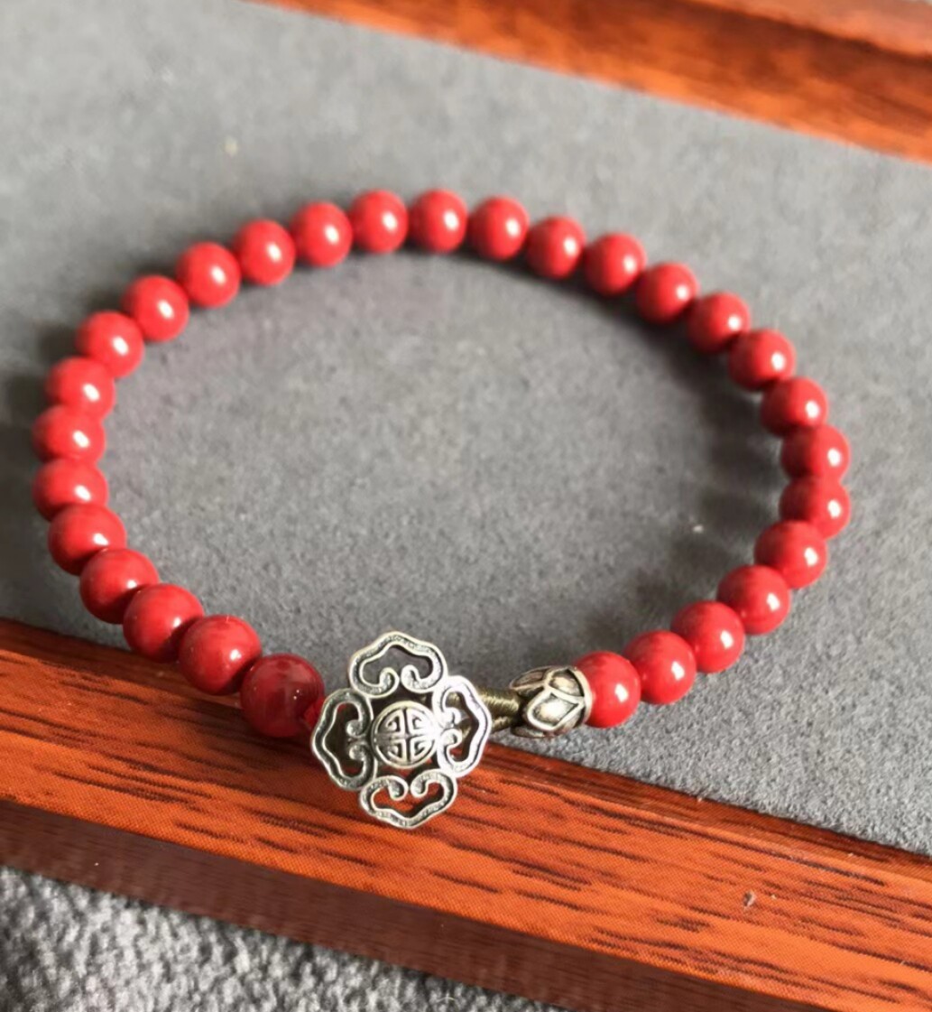 如意6mm红竹石手链女天然原矿加紫冰银福新中式古风手串甲辰年