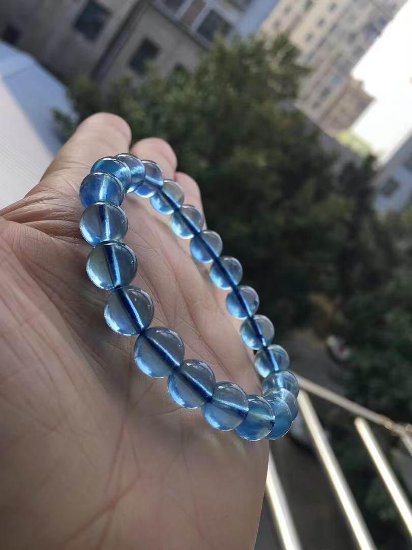 9MM净体海蓝宝手链女款单圈时尚简约饰品礼物送女友闺蜜生日礼物