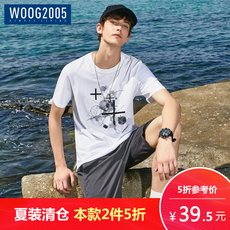 WOOG2005°×ɫӡ»¨Ô²Áì¶ÌÐäTÐôÄÐ 2018Ïļ¾ÇàÄê³±Á÷ÄÐÊ¿°ëÐäÌåÐôÉÀ