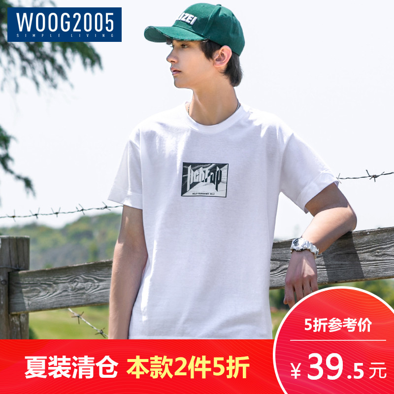 WOOG2005ÄÐÊ¿°×É«±¡¿îÔ²Áì¶ÌÐätÐô 2018ÏÄ×°¿íËɼòÔ¼×Öĸӡ»¨°ëÐä