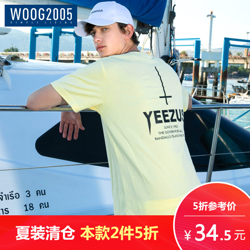 WOOG2005»ÆÉ«Ó¡»¨¶ÌÐätÐôÄÐ 2018ÏÄ×°³±Á÷ÄÐÊ¿´¿ÃÞÔ²ÁìTÐôÉÏÒÂ