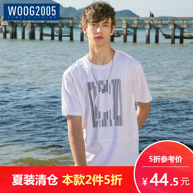 WOOG2005°×ɫӡ»¨¶ÌÐätÐôÄÐ 2018Ïļ¾³±Á÷¿íËÉÌåÐôÄÐʿԲÁì°ëÐäT