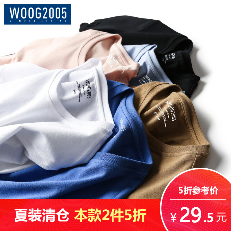 WOOG2005´¿É«Ô²Áì¶ÌÐätÐôÄг±Á÷ 2018Ïļ¾ÄÐÊ¿ÇàÉÙÄê´¿ÃÞÐÞÉíÉÏÒÂ