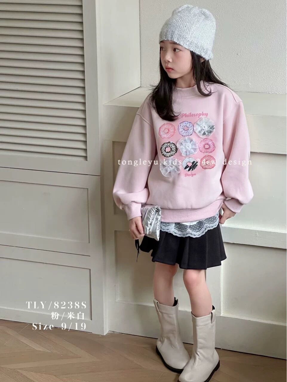 童乐鱼｜女童加绒卫衣秋冬加厚保暖上衣中大童粉色宽松中领特价