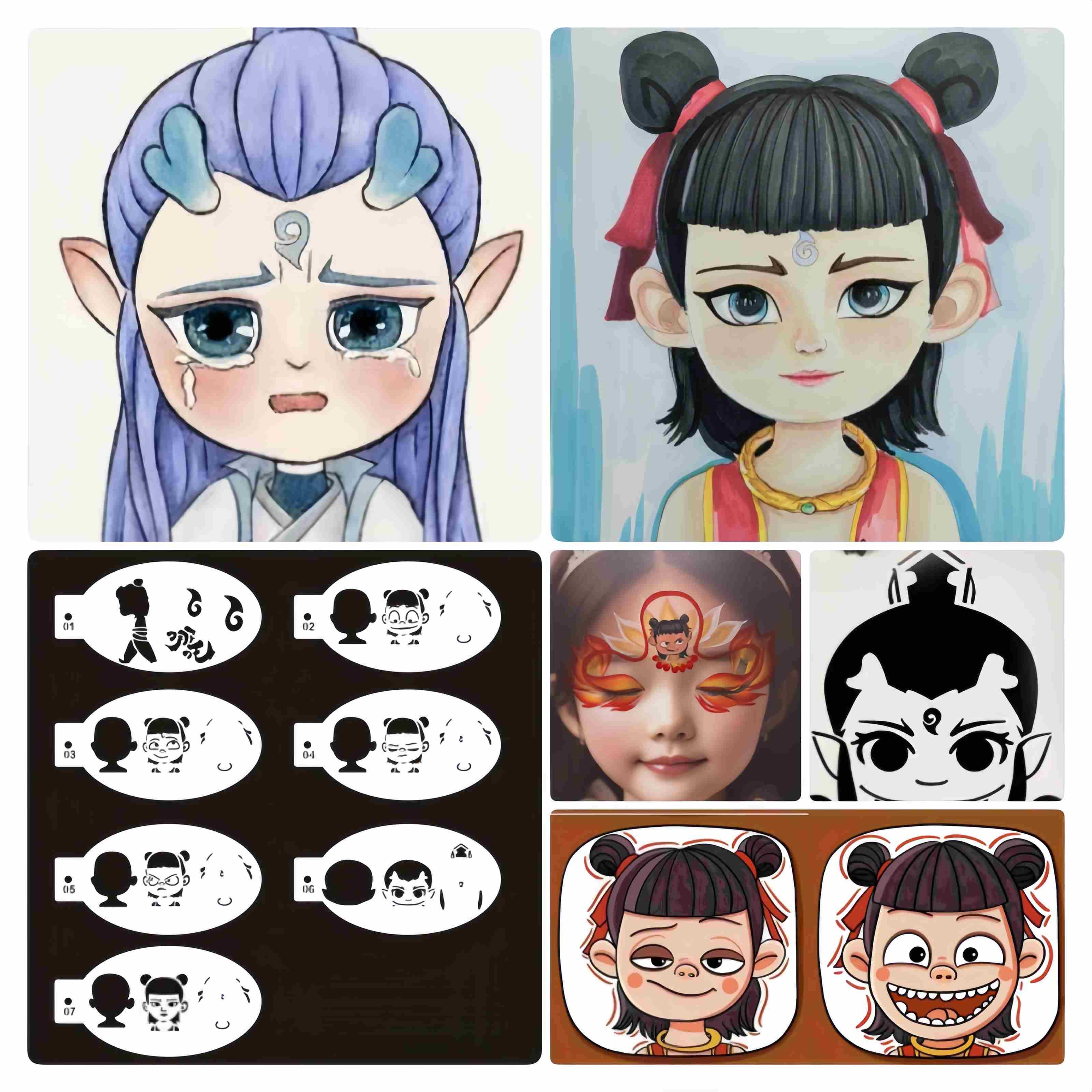 儿童哪吒闹海脸部彩绘模板敖丙