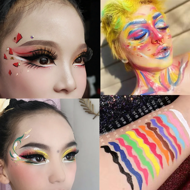 儿童舞台妆专用彩色眼线液防水不晕染黑色白色眼头提亮速干彩绘笔